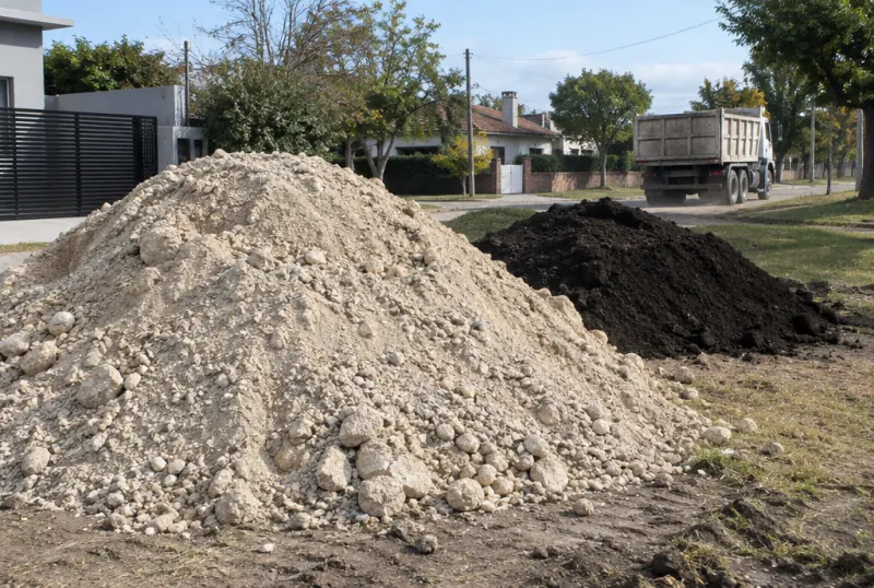Pila de tosca y tierra negra descargada en un terreno